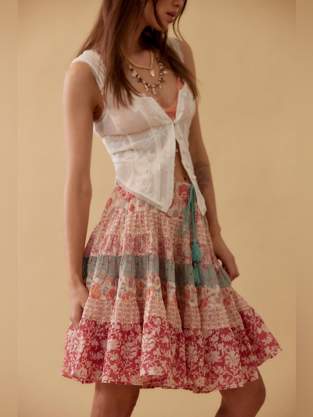 Free People Many Layers Printed Skirt
